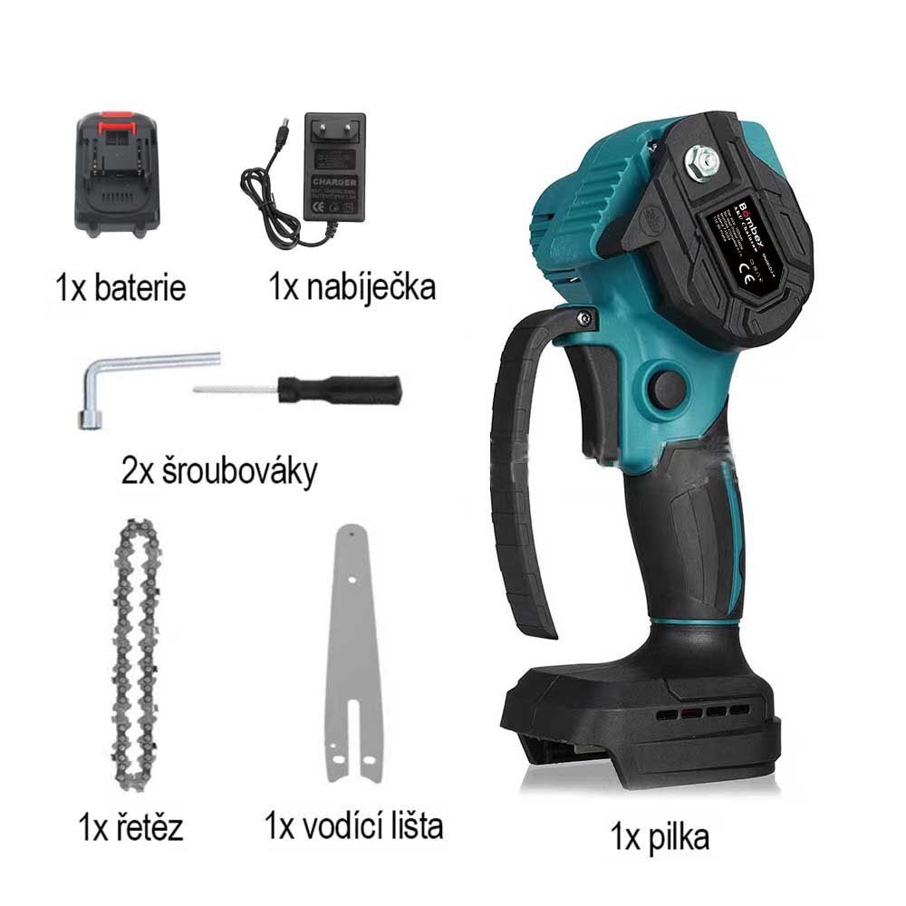 AKU Elektrická ruční pilka, baterie, nabíječka, řetěz